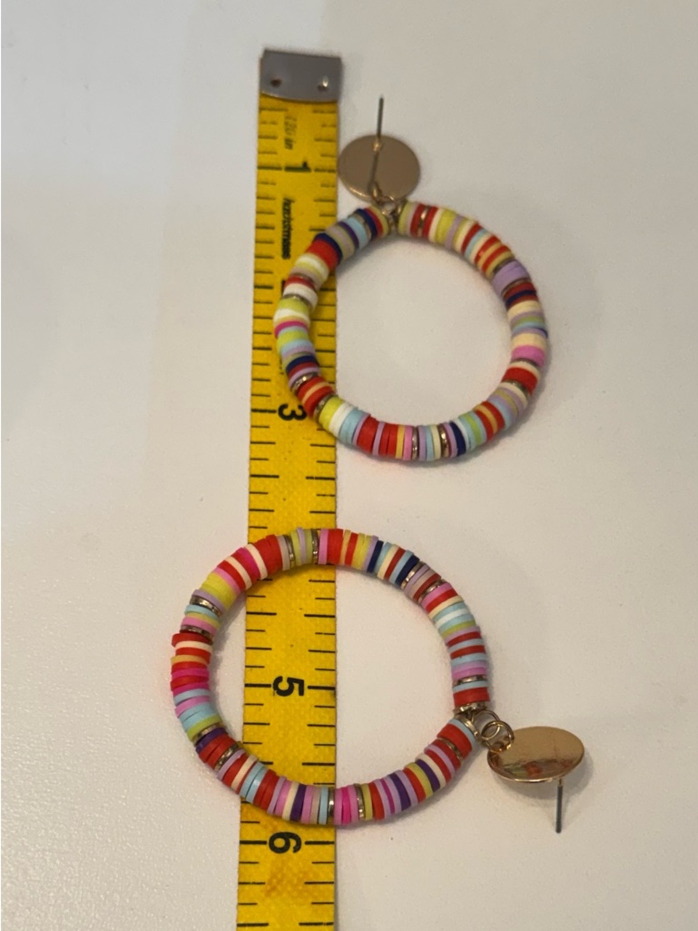 Multicolor Heishi Bead Open Hoop Earrings - Picture 3 of 3